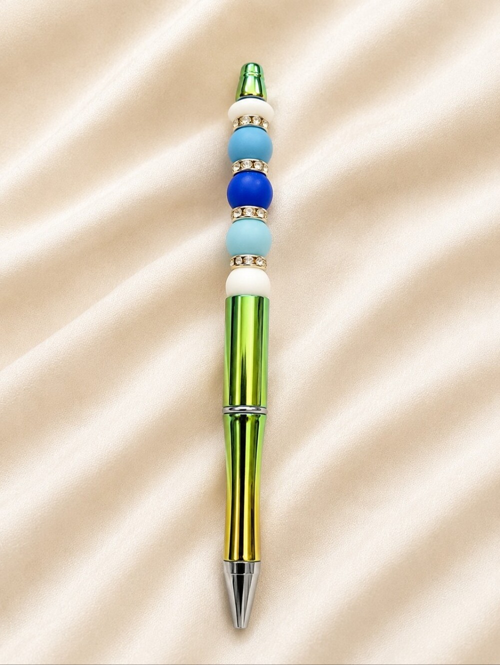 Decorative Blue & Green Beaded Makeup Brush Handle